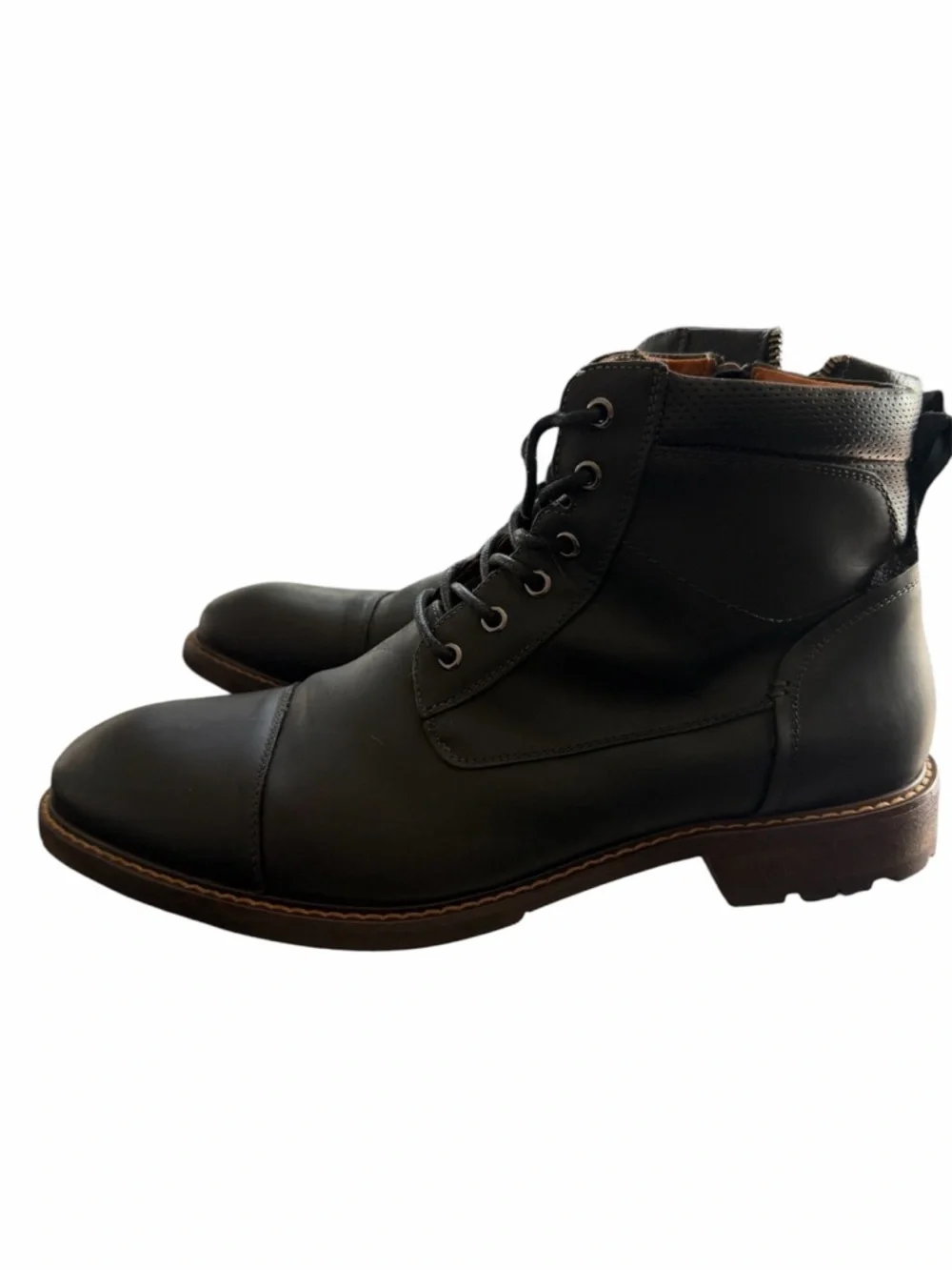 Florsheim MFS3640 Mens 10D Black Leather Cap Toe Boots Zip Lace Up